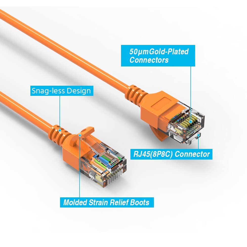 10ft – CAT6A Super Slim Ethernet Network LAN Router Patch Cable Cord Wire Orange