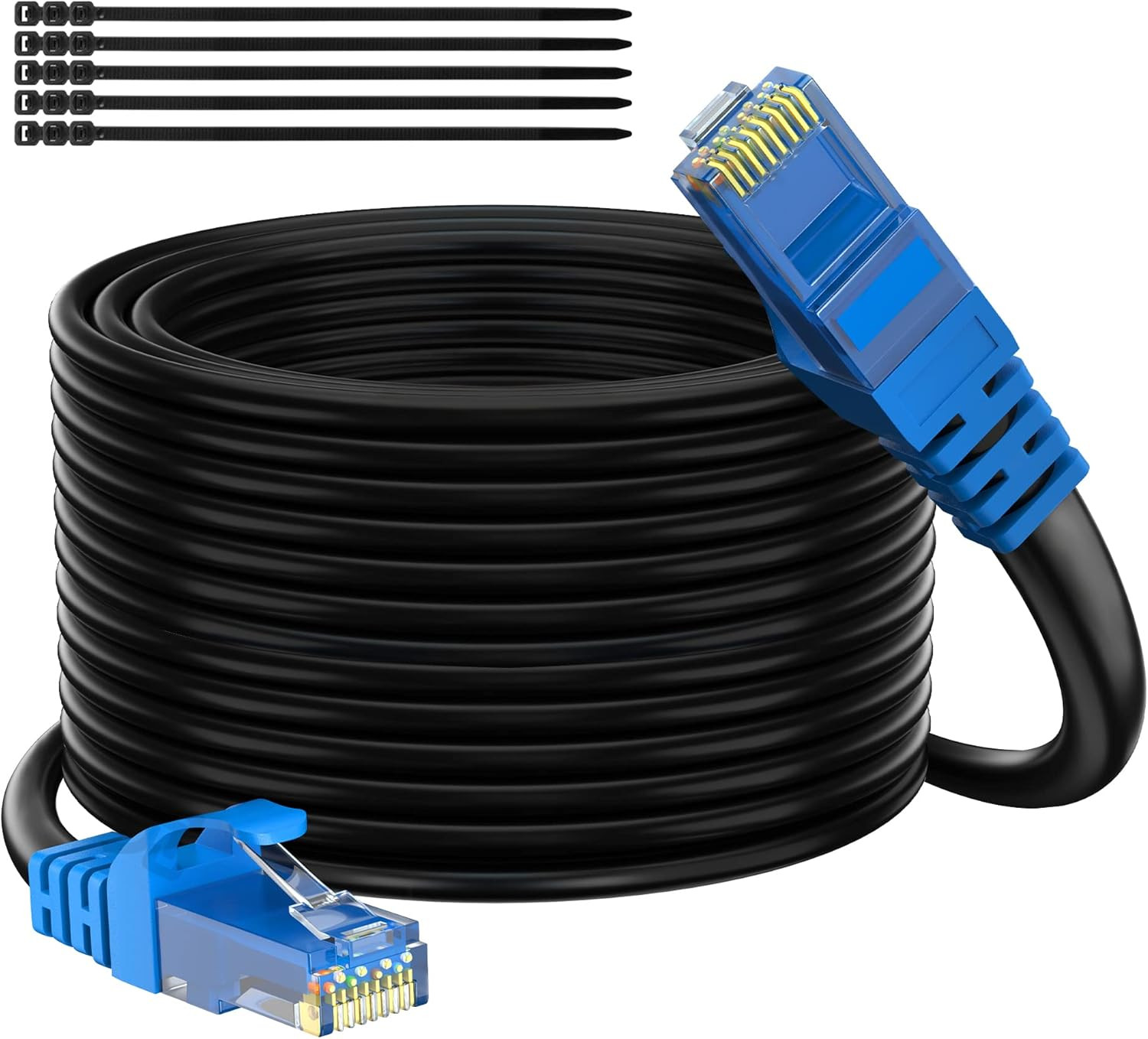 Cat 6 Outdoor Ethernet Cable 300 Ft Black, High Speed Heavy Duty Long