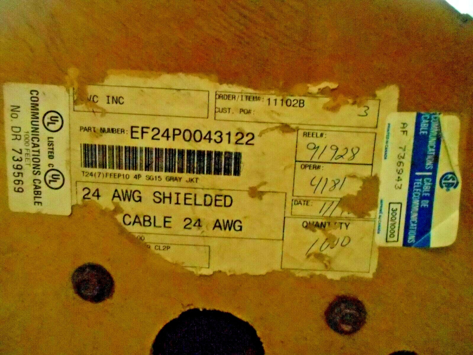 24 AWG Sheilded Cable Gray Jacket 4 Pair SG15 1000FT Spool EF24P0043122