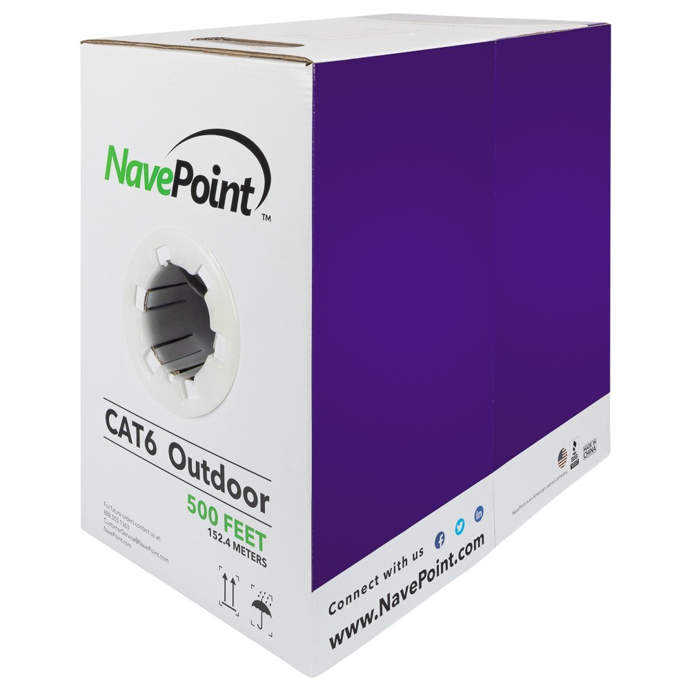 CAT6 500FT UTP Solid CCA Outdoor Direct Burial LDPE Ethernet 23AWG Black