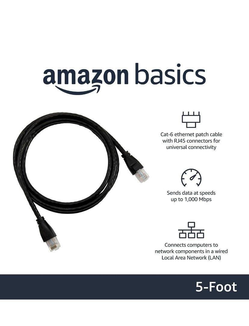 5Ft. Universal RJ45 cat-6 Ethernet patch internet cable for PC,TV,Tablet & more