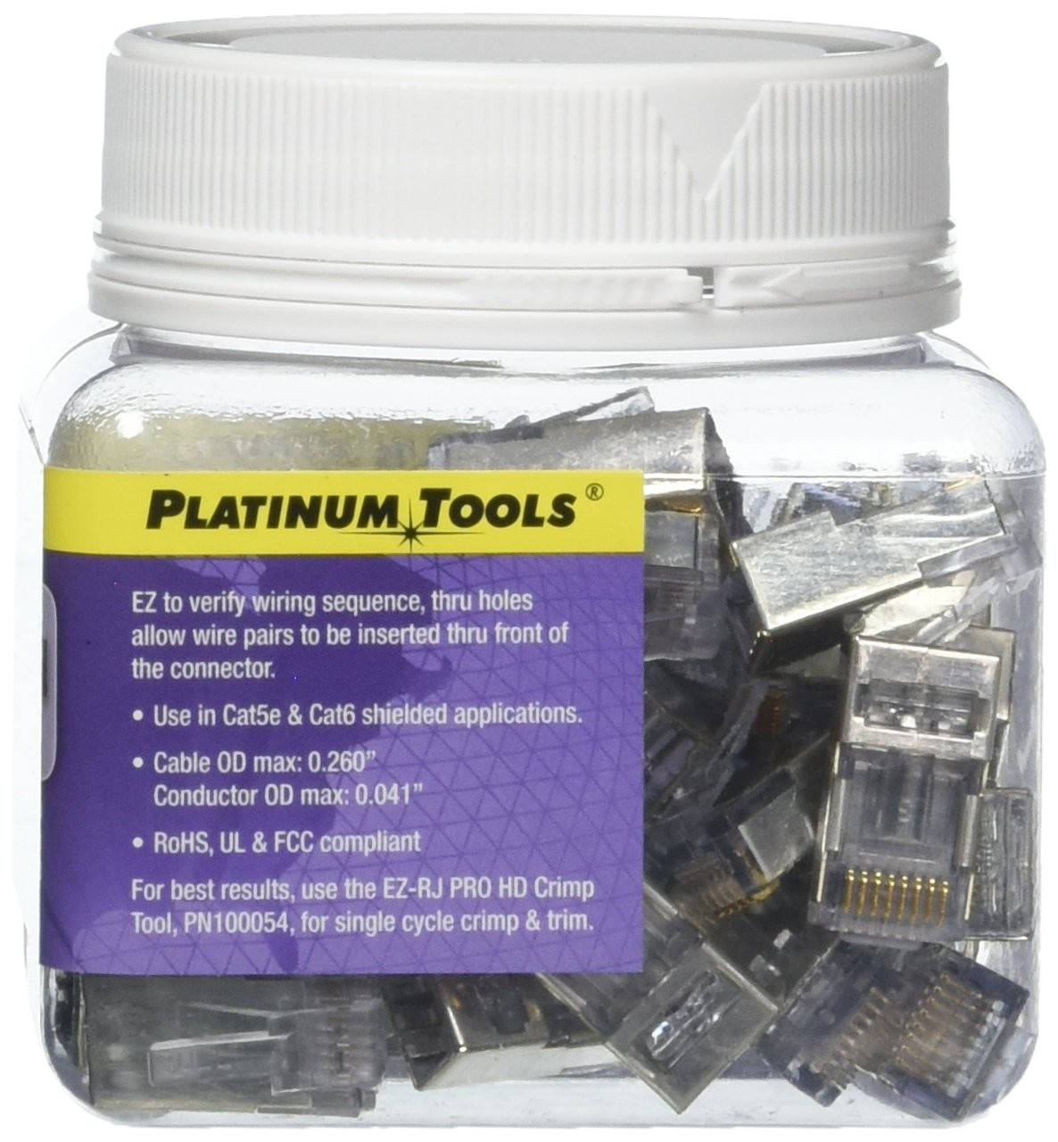 Platinum Tools 202020J EZ-RJ45 Shielded Internal Ground, 50-Pack