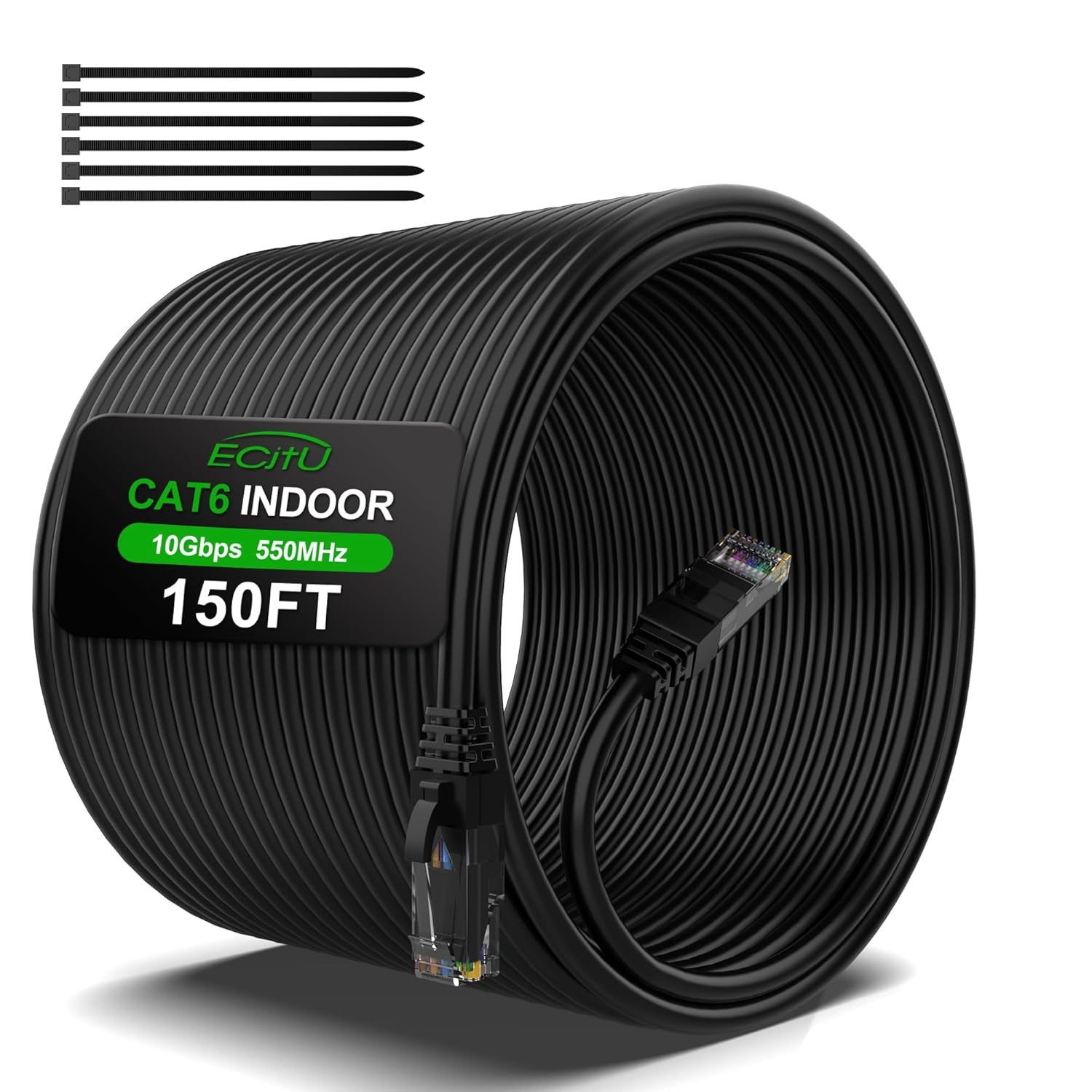 150FT Cat6 Ethernet Cable Indoor Outdoor Network Patch Cord Poe + 25 Cable Ties