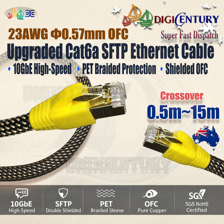 Crossover Gold 23AWG Cat6a SFTP 10GbE Cable Shielded RJ45 PET Braided AUMade YBG