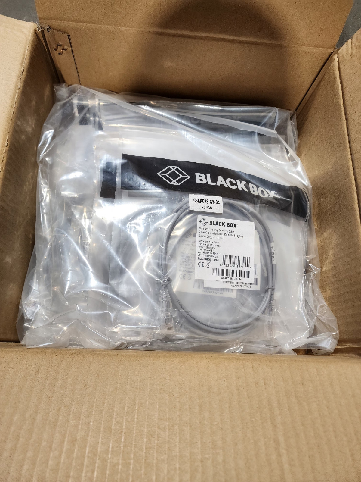 50 Pack 4ft Gray Black Box Slim-Net Cat 6A Patch Cable 28AWG UTP Snagless