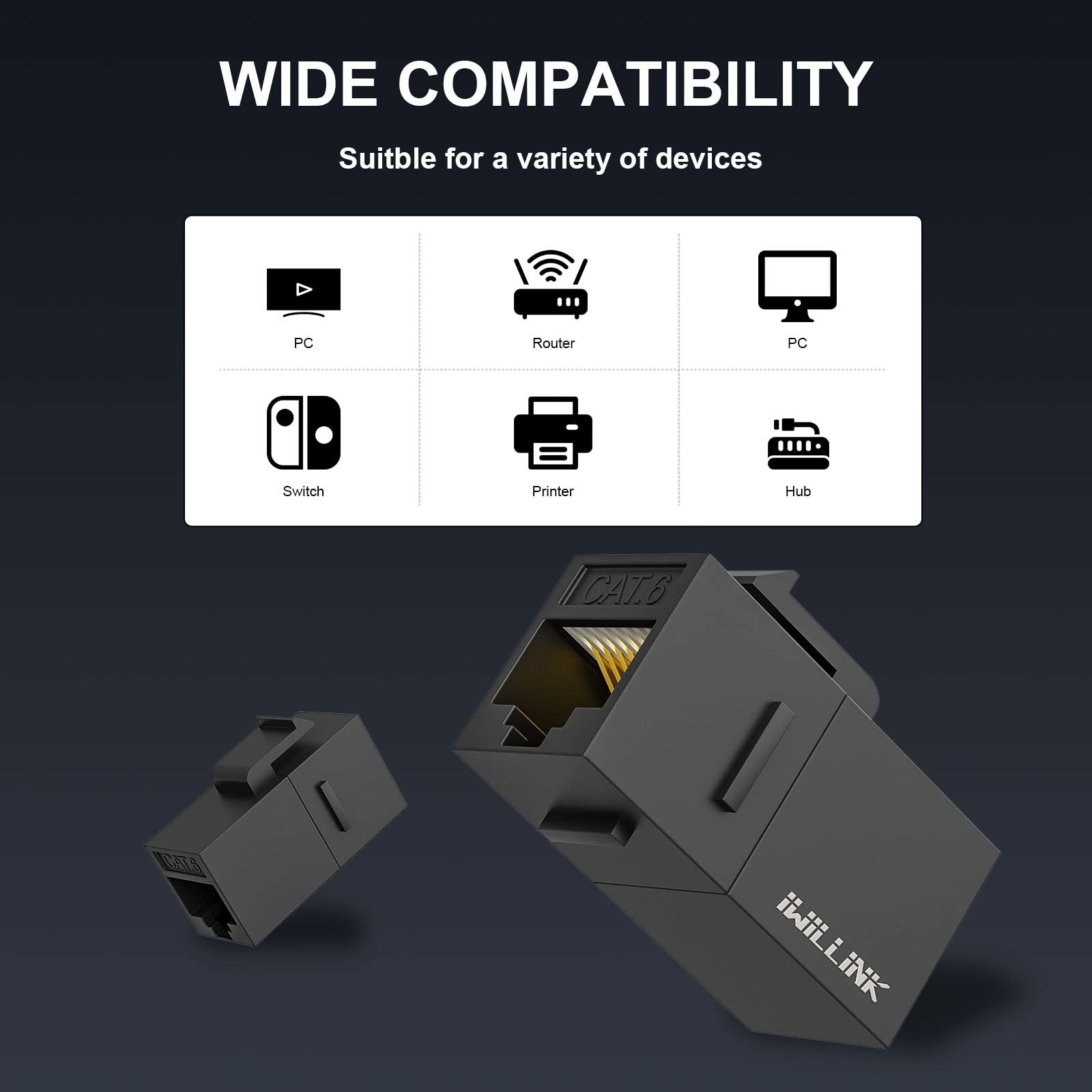 25-Pack Black RJ45 Cat6 Keystone Coupler Female to Female UTP Jack Insert
