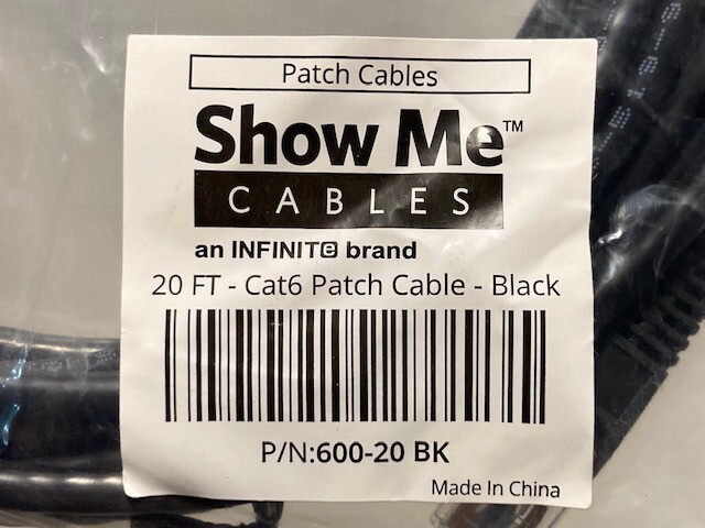 20 ft CAT6 Network Ethernet Patch Cable XBOX PS4 20 Feet GIGABIT 500MHz Black