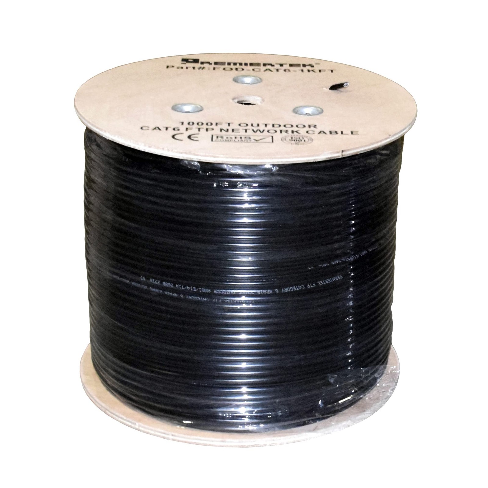 Premiertek Direct Burial Outdoor UV Resistant 1000′ Cat6 1000 feet, Black