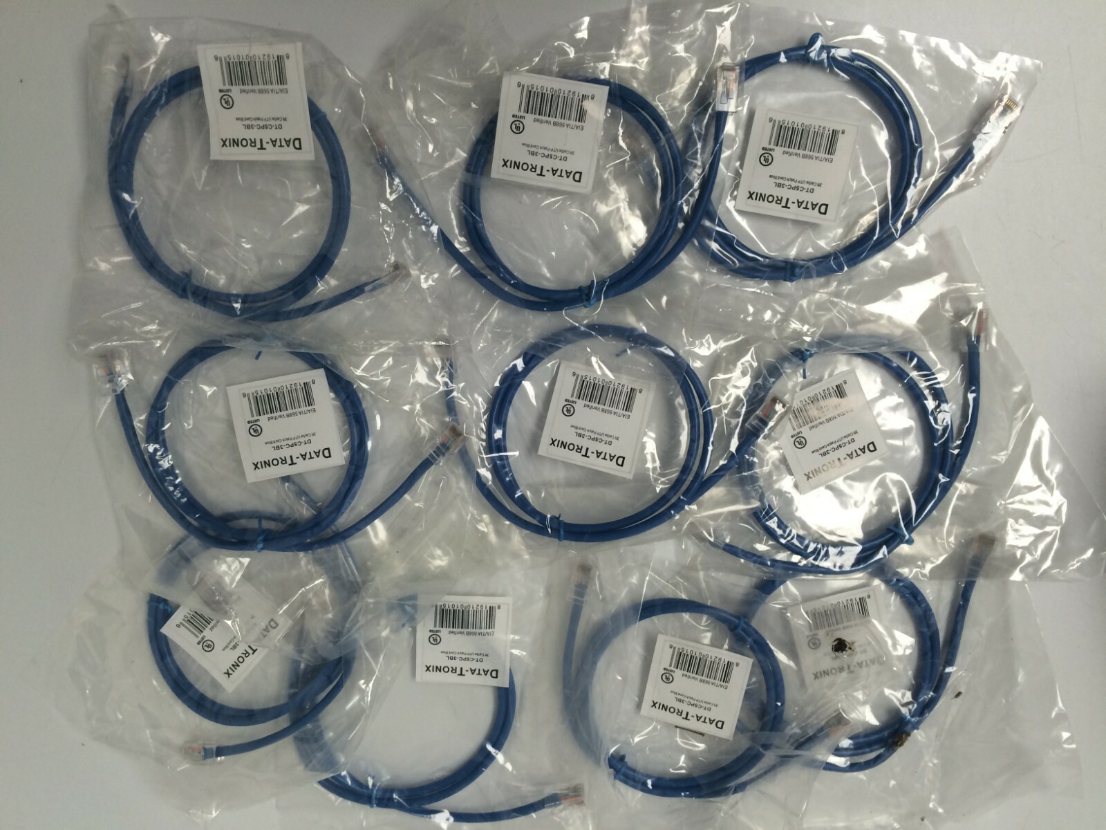 Lot of 10 Data Tronix CAT5E Ethernet Patch Cable 3 Foot DT-C5PC-3BL