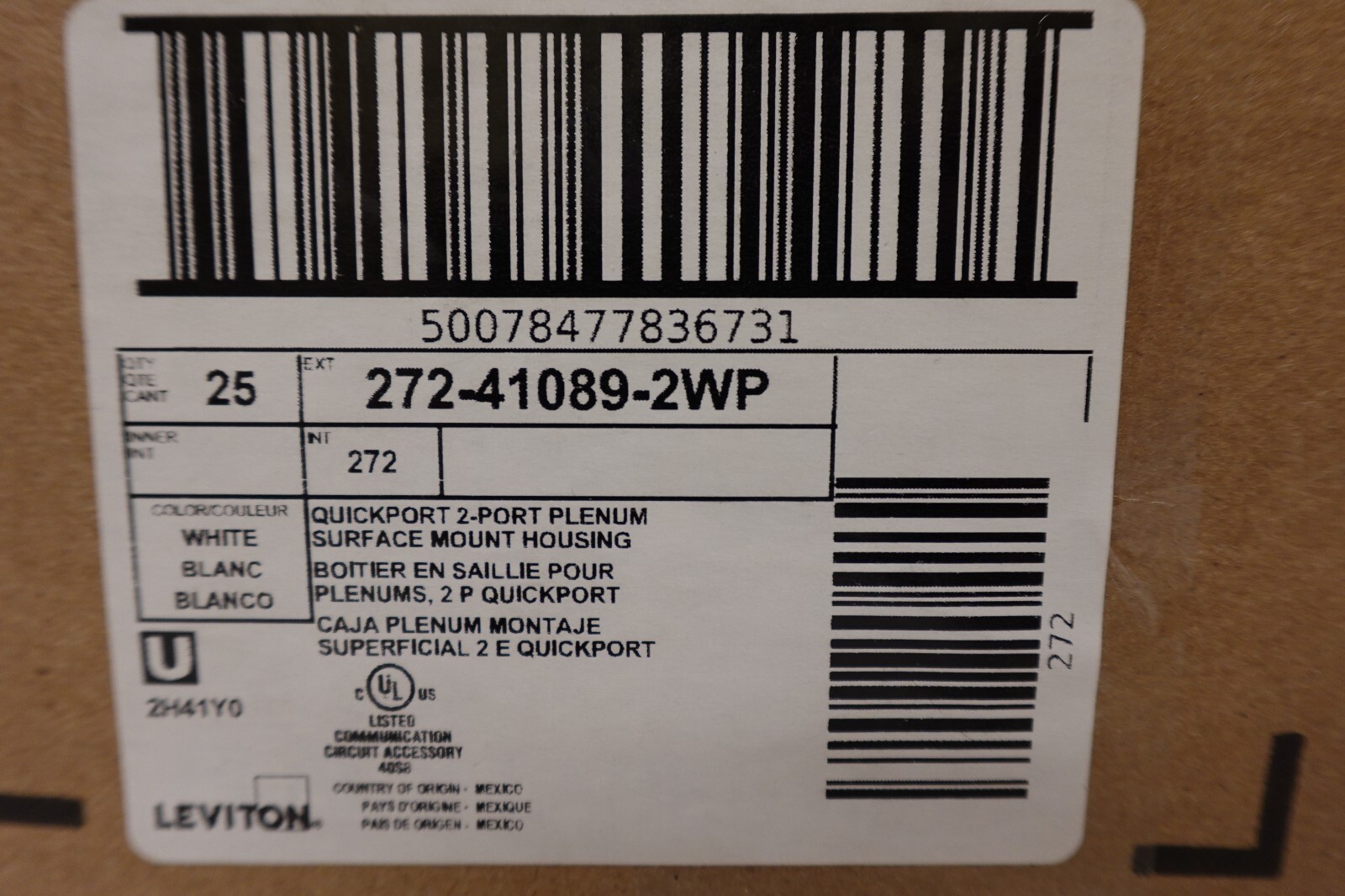 41089-2WP Leviton Surface-Mount QuickPort Box, 2-Port, White – 25 PACK