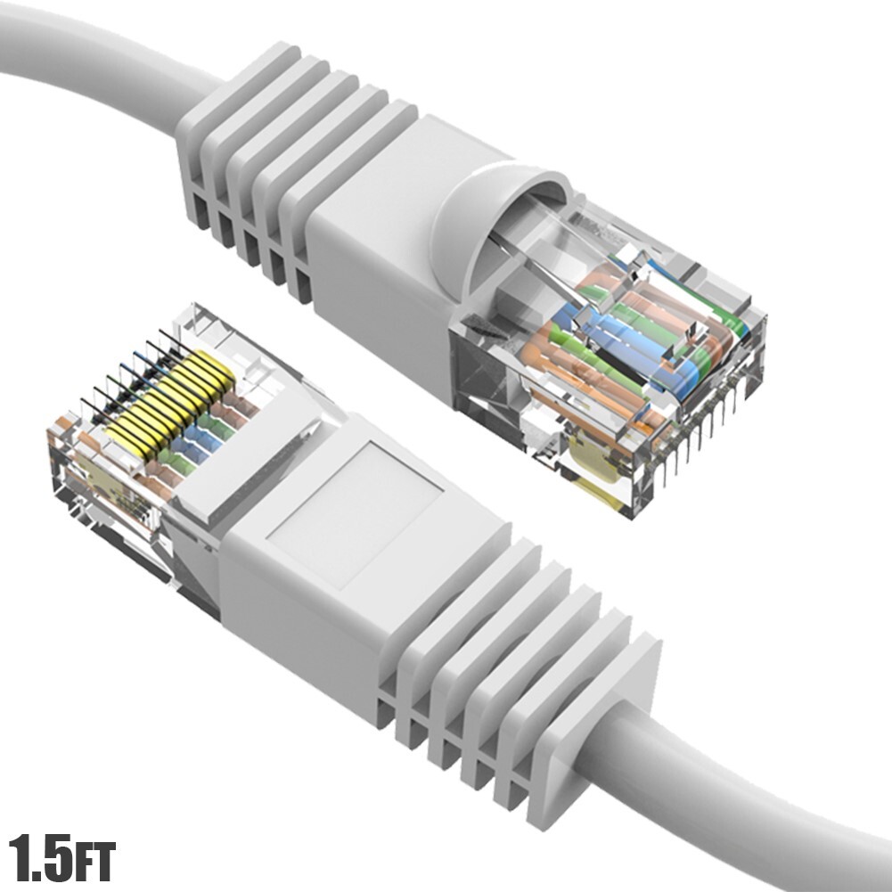 1.5Ft Cat6 RJ45 Network LAN Ethernet UTP Snagless Patch Cable Pure Copper White