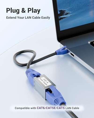 RJ45 Cat6 Coupler 10-Pack, Shielded Ethernet Extender, PoE Female to Female Conn