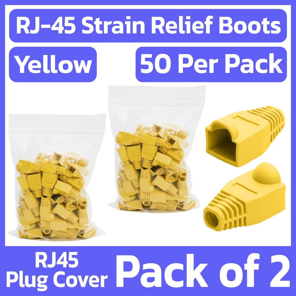 100 Pack RJ45 Boots Yellow Cat5e Cat6 Ethernet Cable Strain Relief Boot Snagless