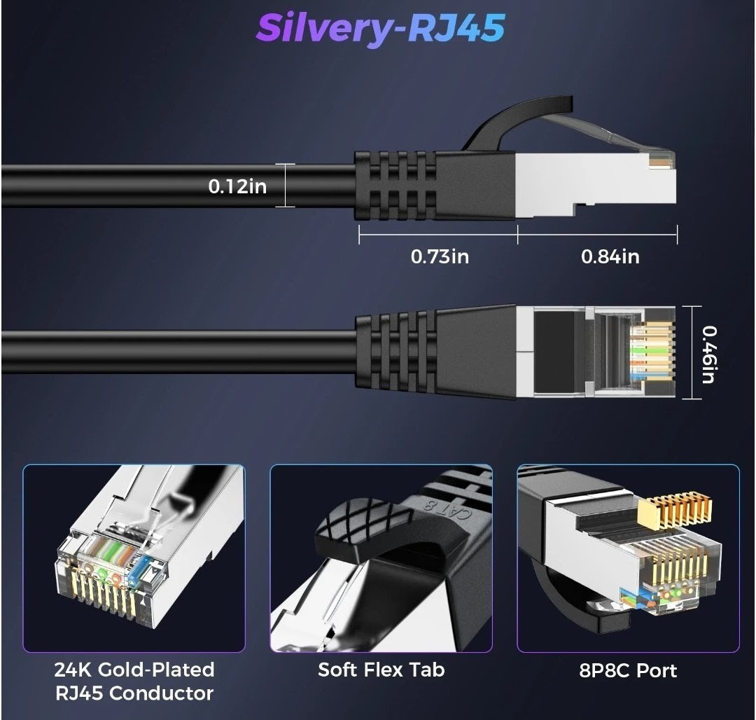 100Ft CAT 8 Ethernet Cable Heavy-duty High Speed 40Gbps 2000Mhz