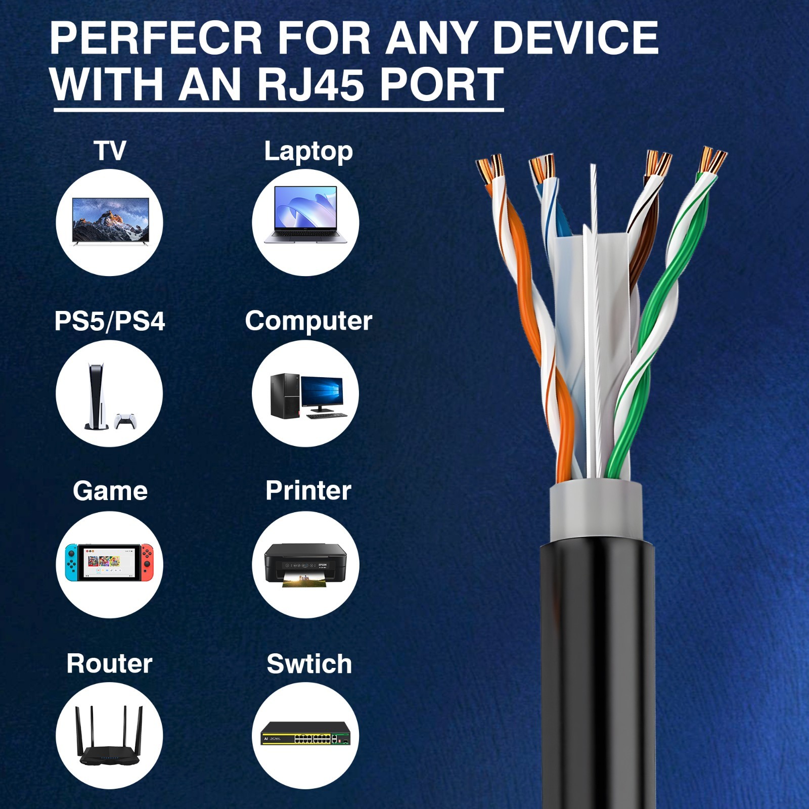 1000ft Cat6 Outdoor Direct Burial Ethernet Cable 23AWG Solid Coppe UTP UV Rated