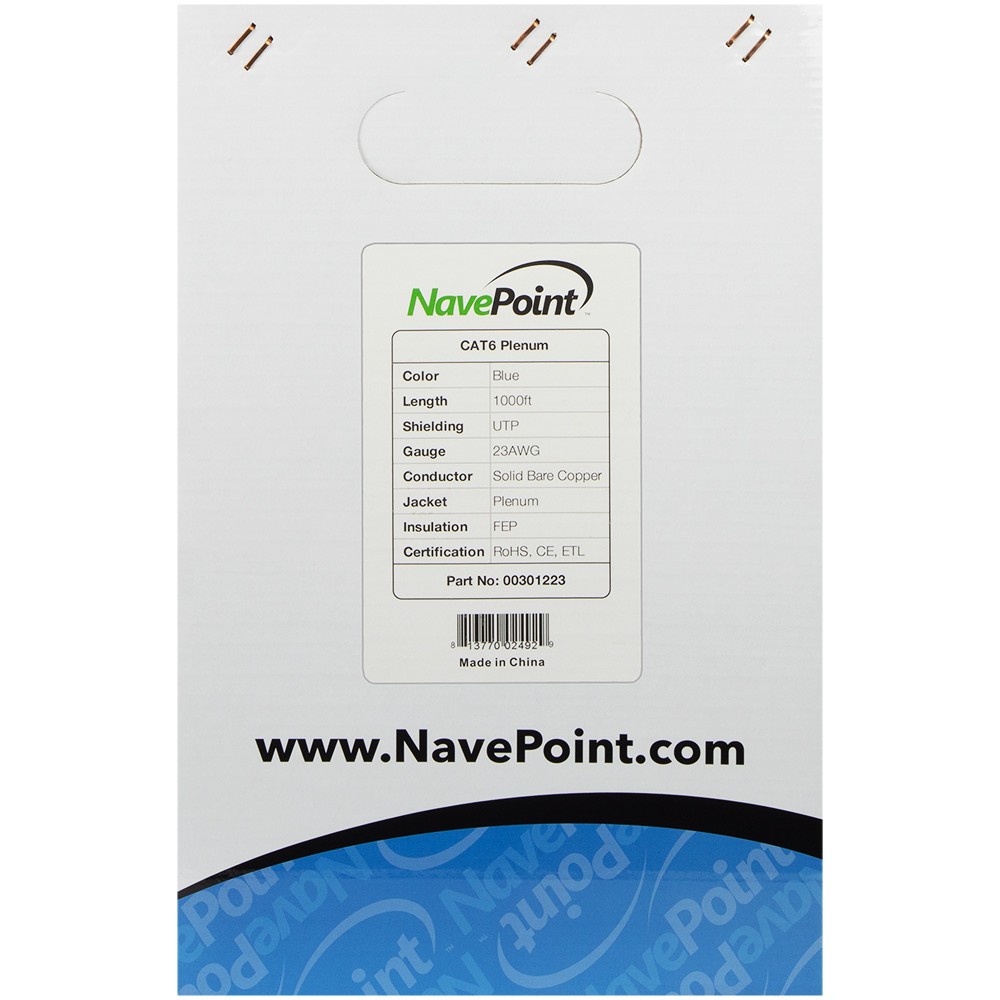 CAT6 Plenum CMP Pure Copper UTP 23AWG 550MHz Network Ethernet 1000FT Blue Bulk