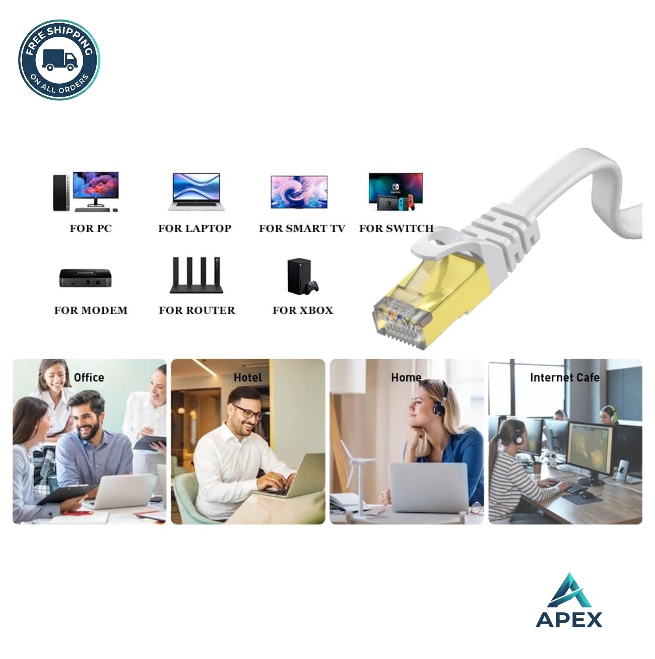 Ethernet Cable 3FT Cat8 40Gbps Flat High Speed Internet RJ45 Shielded Network