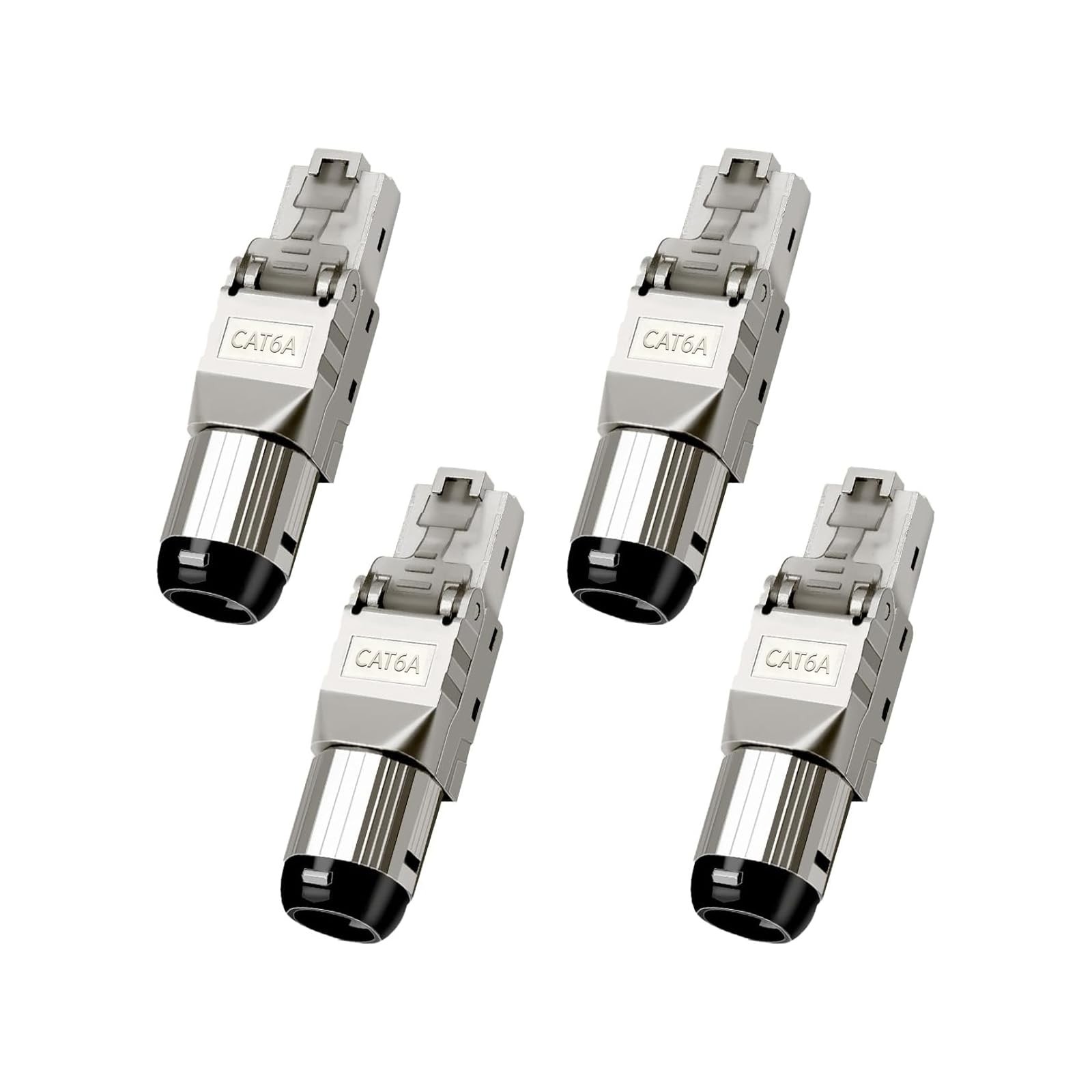 4 Pack Cat6A RJ45 Connector ToolFree 10Gbps Gold Plated Shielded Ethernet
