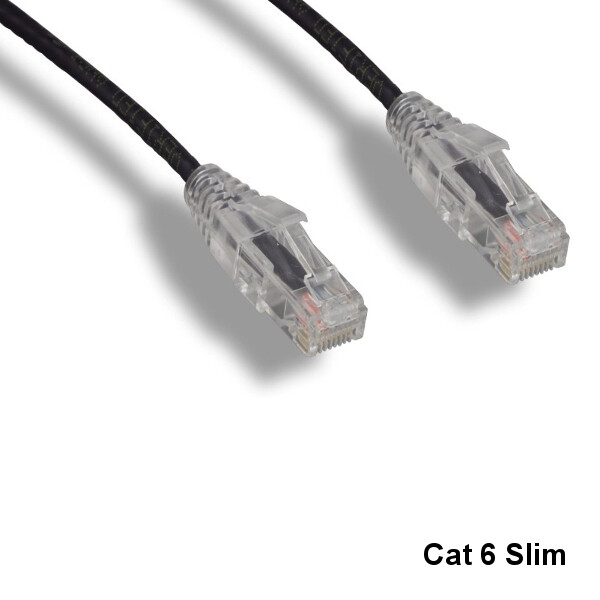 KNTK Black 1ft Slim Cat6 UTP Ethernet Patch Cord OD 3.6MM 28AWG Networking RJ45