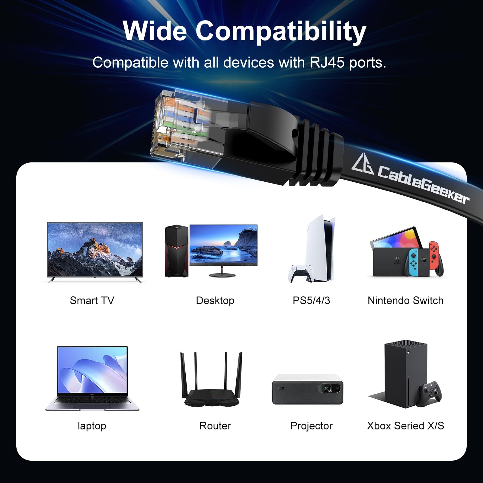Cat 6 Ethernet Cable 100 ft, Indoor&Outdoor, High Speed 10Gbps Internet Netwo…