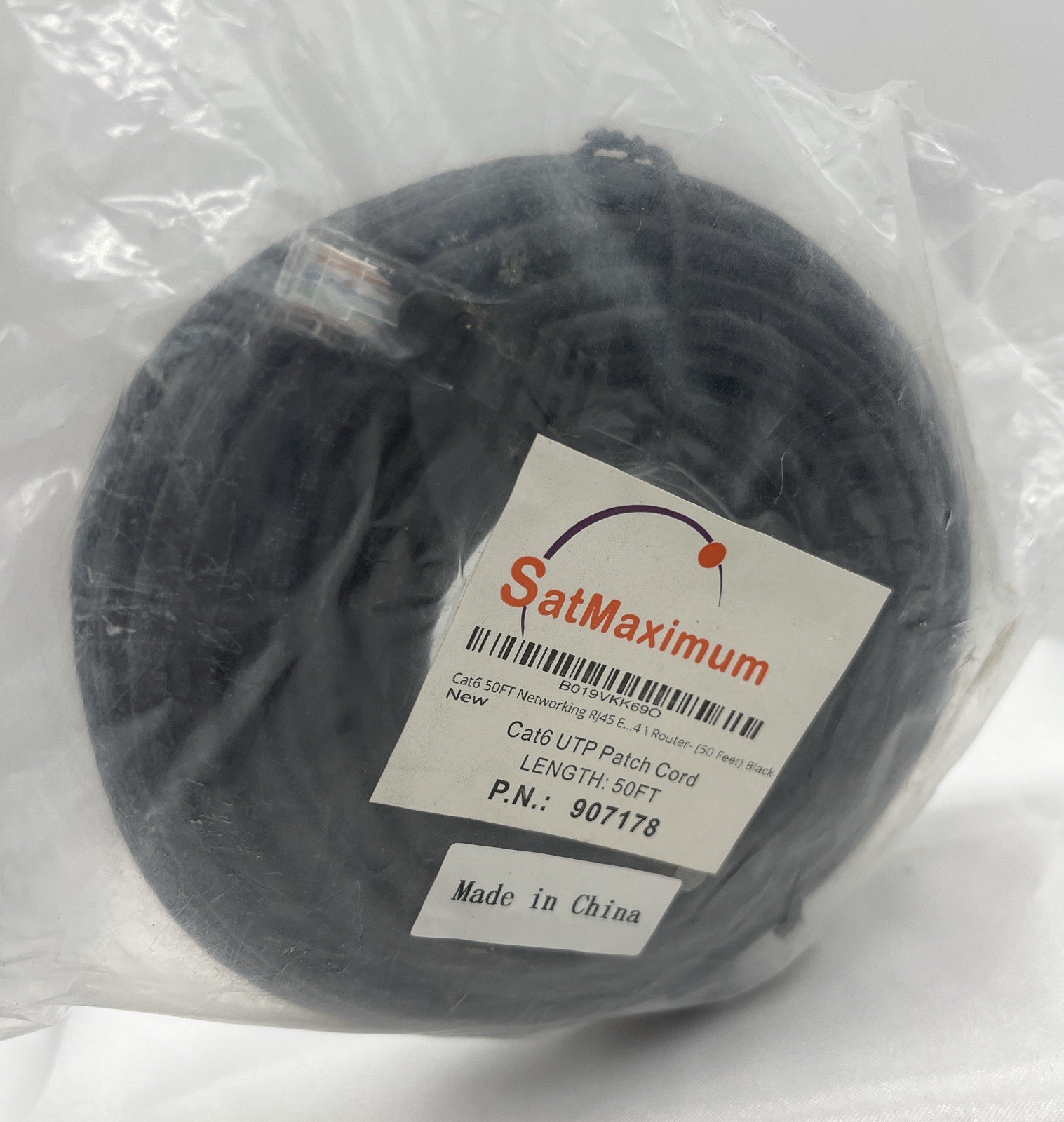 Satmaximum Cat6 UTP Patch Cord 50 FT 907198 Black Cat 6 / New Sealed
