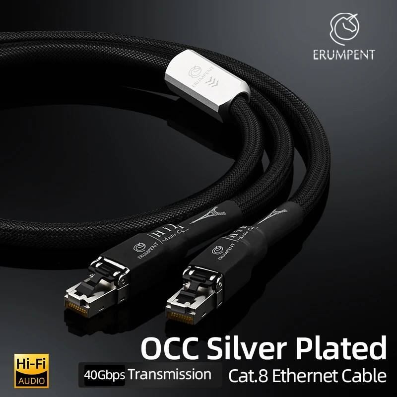Cat 8 Ethernet Cable 40Gbps 2000MHz Silver Plated Shielded RJ45 LAN Network